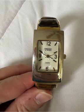 Embassy by Gruen Women's Gold-Tone Rectangular Watch with Brown Accent